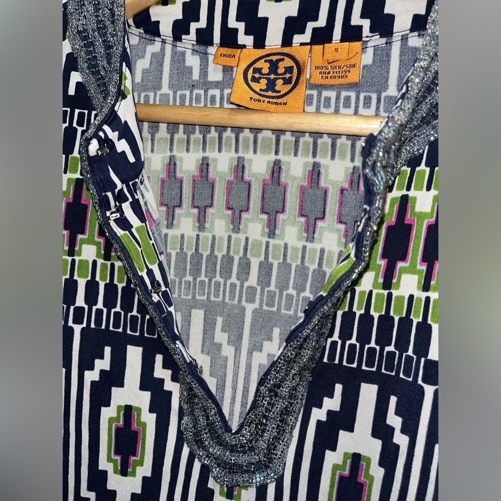 Tory Burch Silk Beaded Geometric Tunic Blouse Women’s Size Small - Picture 4 of 7